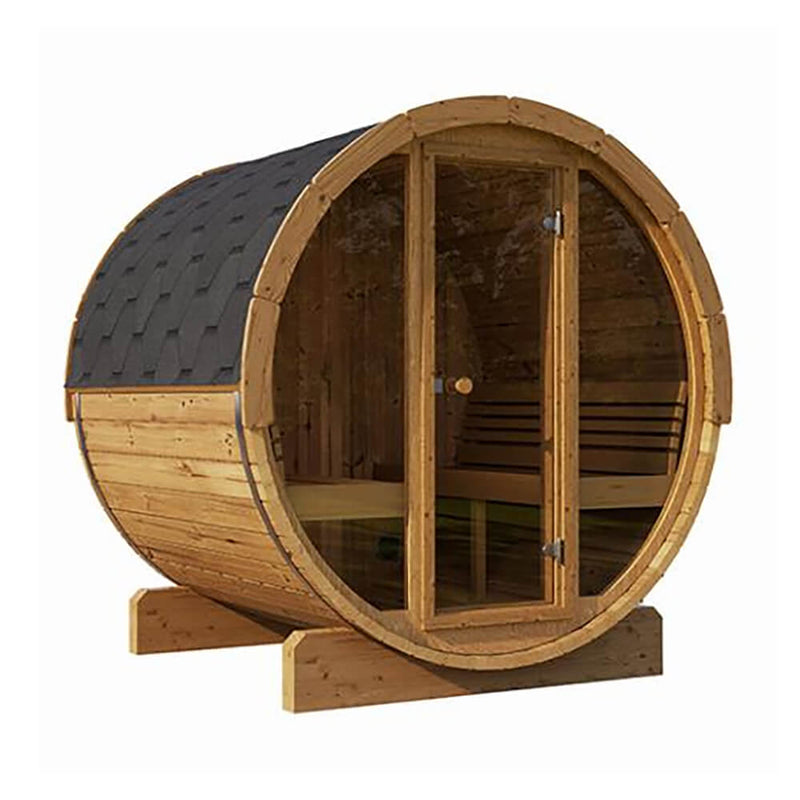 SAUNALIFE Model E7G ERGO Series 4-Person Outdoor Sauna Barrel With Glass Front - SL-MODELE7G (SAK81934)