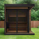SaunaLife Model GL6 Luxury-Series Outdoor 4-Person Home Sauna Kit [GL6] (SAK41025) - Saksby Wholesale - Front View On A Yard Background