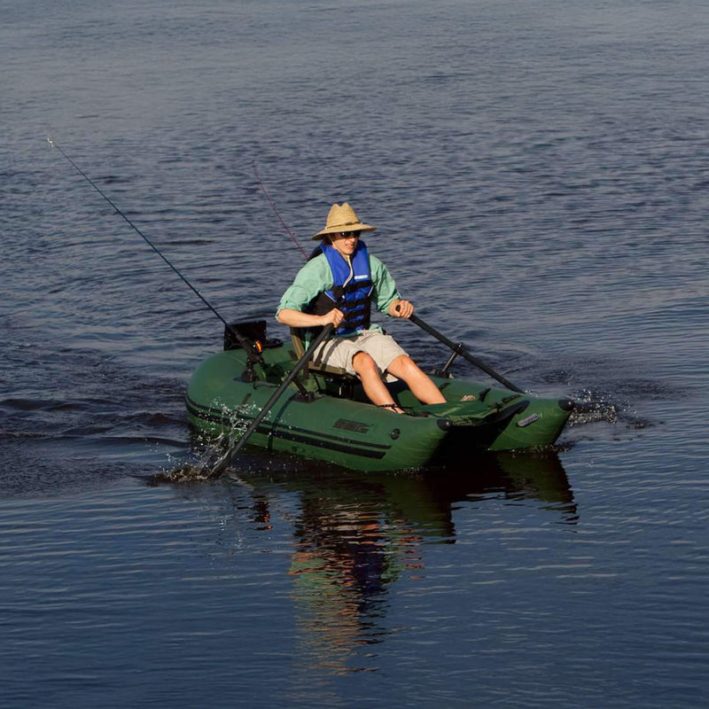 Sea Eagle 1 Person Frameless Pontoon Inflatable Fishing Boat, 9FT [285FPB] (SAK93163) SAKSBY - Man Paddling View