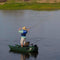 Sea Eagle 1 Person Frameless Pontoon Inflatable Fishing Boat, 9FT [285FPB] (SAK93163) SAKSBY -Man Standing While Fishing View