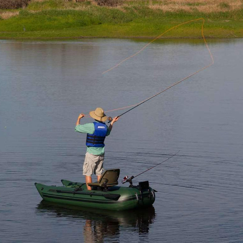 Sea Eagle 1 Person Frameless Pontoon Inflatable Fishing Boat, 9FT [285FPB] (SAK93163) SAKSBY -Man Standing While Fishing View