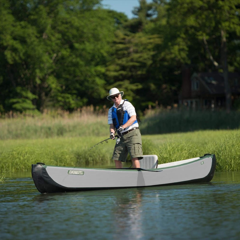 Sea Eagle 3 People TC16 High Pressure All Drop Stitch Inflatable Travel Canoe, 16FT [TC16] (SAK43086) SAKSBY - Man Standing Fishing View