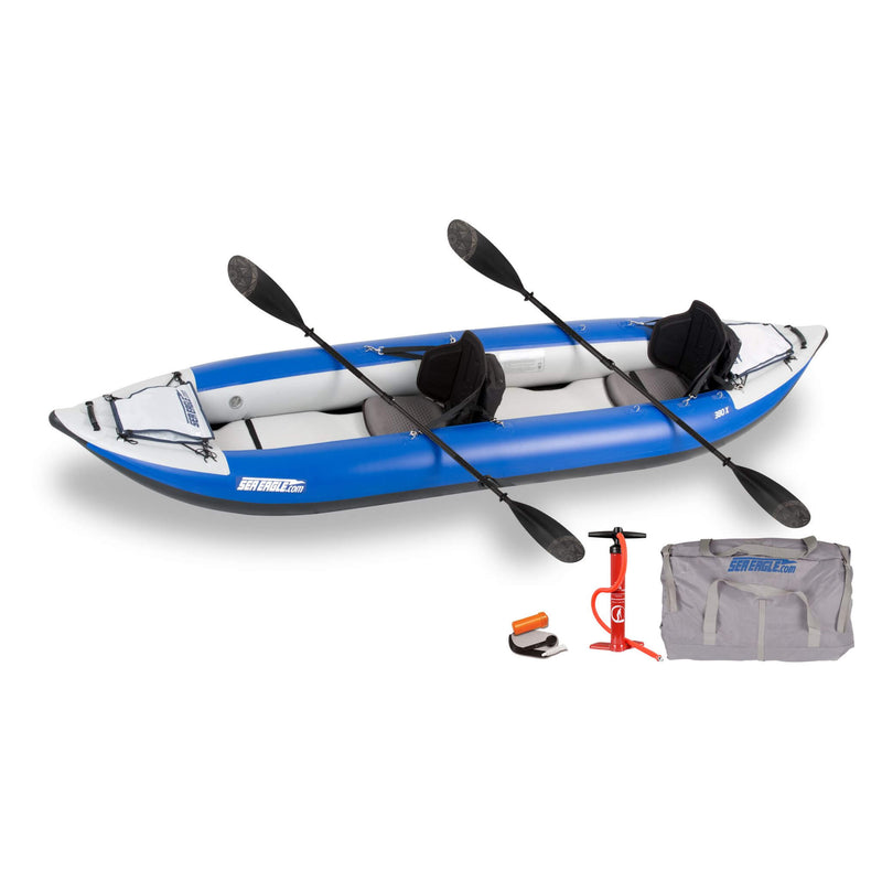Inflatable Kayak With Two Paddles, A Pump, And A Bag On A White Background - Saksby Wholesale