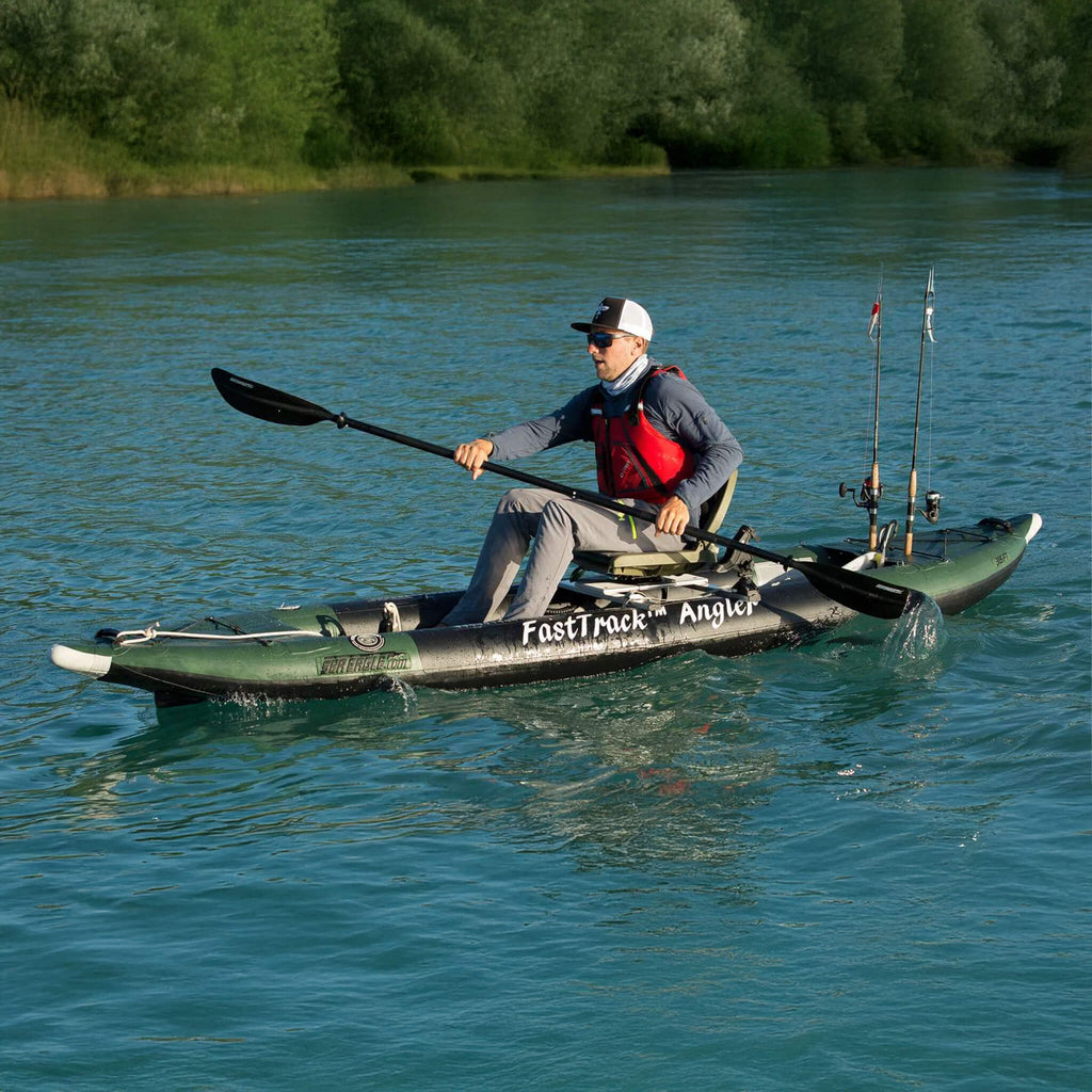 Sea Eagle 385FTA FastTrack 2 Persons Angler Inflatable Hunter Green Fishing Kayak, 12FT [385FTA] (SAK80139) SAKSBY - With Paddle View