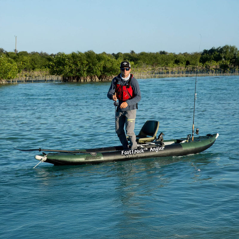 Sea Eagle 385FTA FastTrack 2 Persons Angler Inflatable Hunter Green Fishing Kayak, 12FT [385FTA] (SAK80139) SAKSBY - Man Standing View