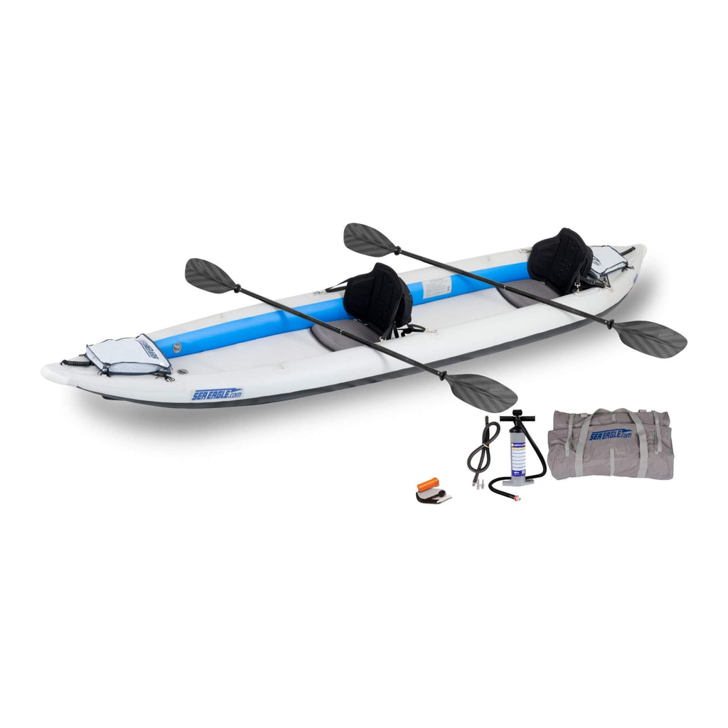 Sea Eagle 465 Fasttrack 1-3 Person UltraLight Weight Inflatable Touring  Kayak, 15FT [465FT] (SAK96507) SAKSBY - 2 Black Seats With Accessories