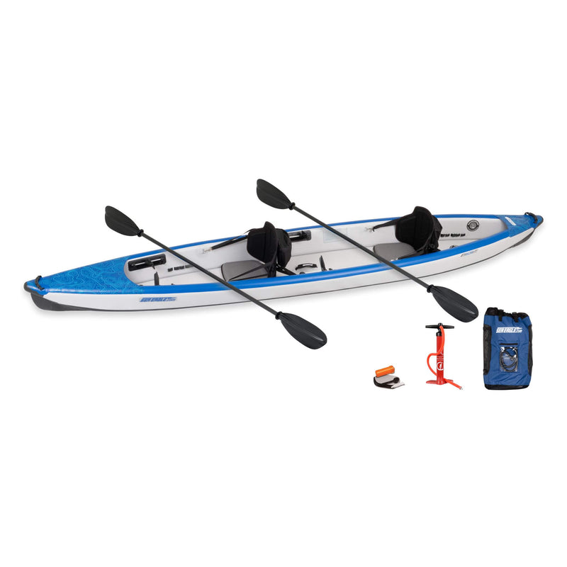 Inflatable Kayak With Two Paddles, A Pump, And A Seat On A White Background - Saksby Wholesale