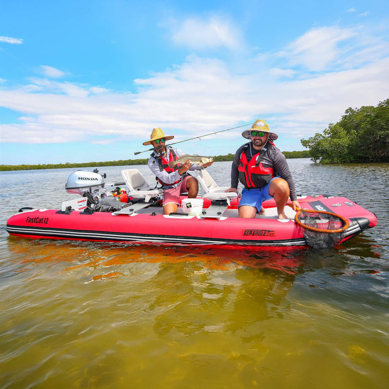Sea Eagle Boats FastCat12 Catamaran Inflatable Boat 13ft SAK29684 Saksby - Lifestyle With 2 Men Catching A Fish
