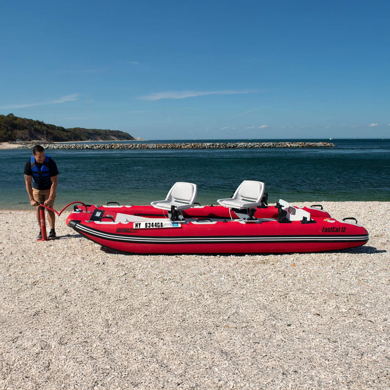 Sea Eagle Boats FastCat12 Catamaran Inflatable Boat 13ft SAK29684 Saksby - Lifestyle With A Man Inflating The Boat