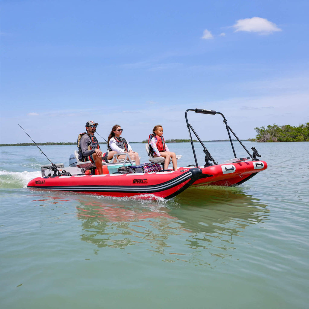 Sea Eagle Boats FastCat14 Catamaran Inflatable Boat 14ft SAK43210 Saksby - Front Right View With People Sitting