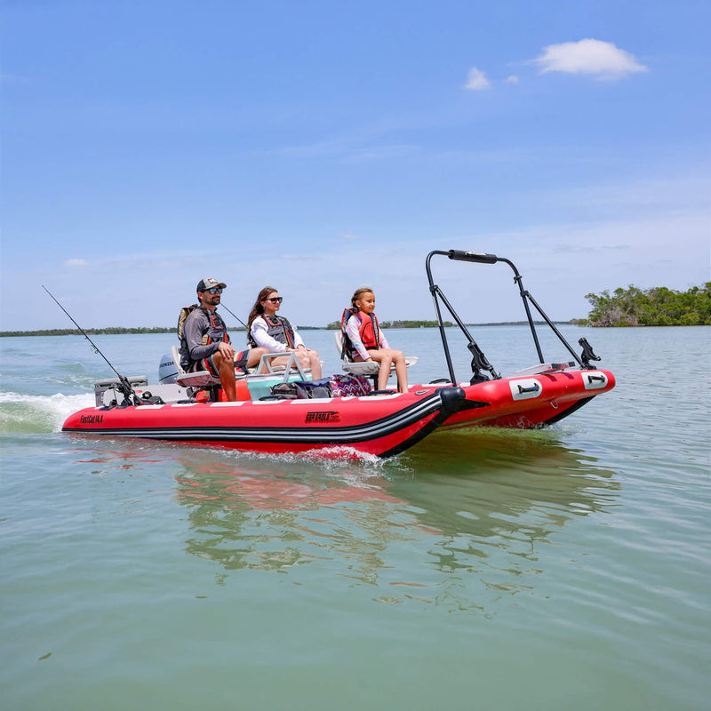 Sea Eagle Boats FastCat14 Catamaran Inflatable Boat 14ft SAK43210 Saksby - Front Right View With People Sitting