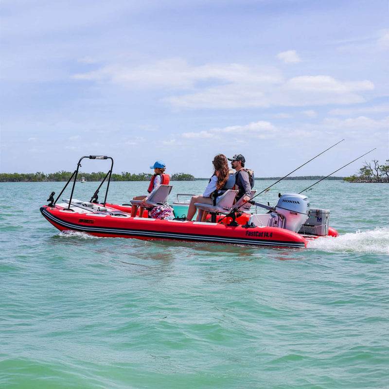 Sea Eagle Boats FastCat14 Catamaran Inflatable Boat 14ft SAK43210 Saksby - Left Side View With People Sitting