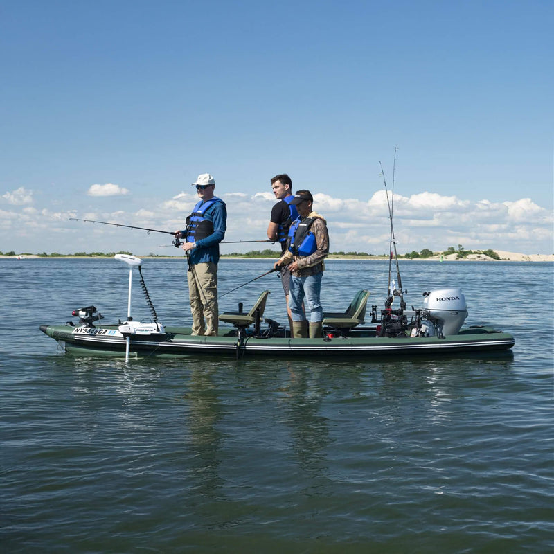 Sea Eagle Boats FSK16K FishSkiff Inflatable Fishing Boat 16ft SAK57351 - Lifestyle With 3 Men Fishing