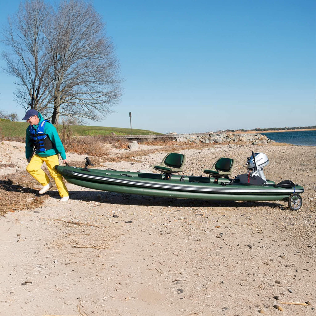 Sea Eagle Boats FSK16K FishSkiff Inflatable Fishing Boat 16ft SAK57351 - Lifestyle With Man Hauling The Boat