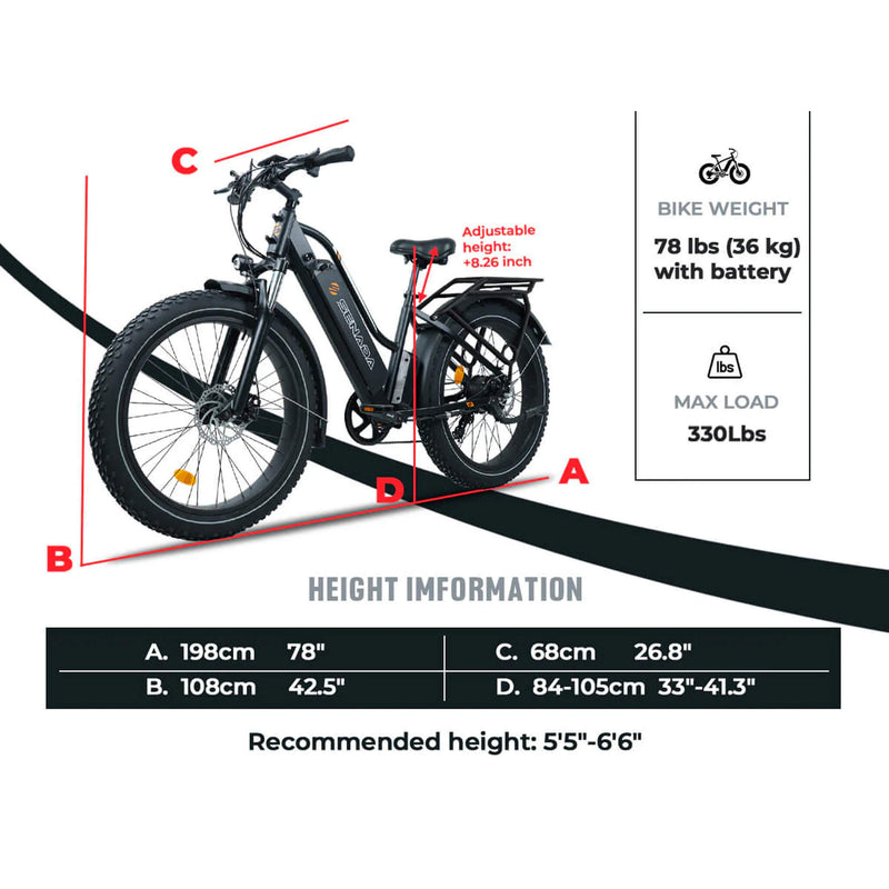 SENADA HERALD PLUS 48V/21AH 1000W Electric All-Terrain Fat Tire Bike (SAK12734) - Dimensions View