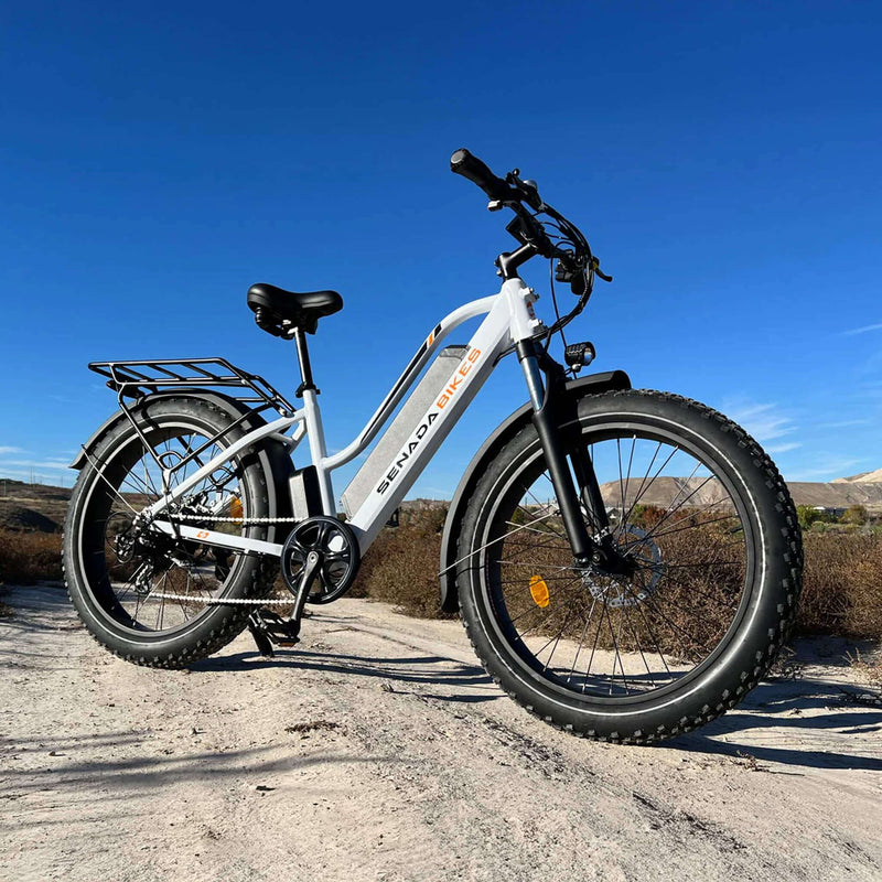 SENADA HERALD PLUS 48V/21AH 1000W Electric All-Terrain Fat Tire Bike (SAK12734) - White Right Side Lifestyle View