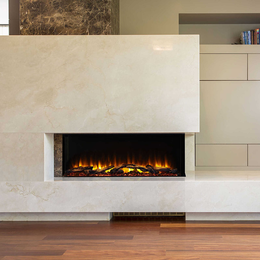 SIMPLIFIRE 55" SCION TRINITY 3-Side Linear Electric Fireplace [SF-SCT55-BK] (SAK93620) - Living Room View