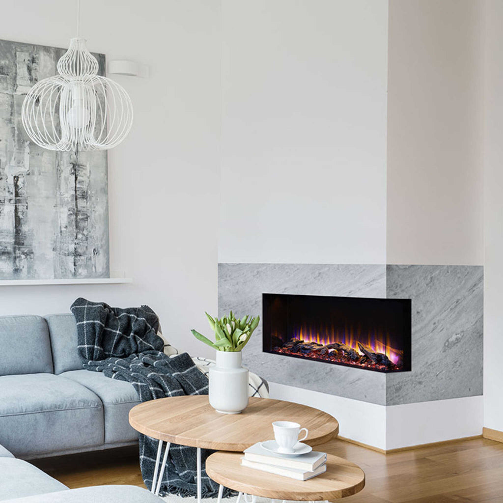 SIMPLIFIRE 55" SCION TRINITY 3-Side Linear Electric Fireplace [SF-SCT55-BK] (SAK93620) - Living Room View