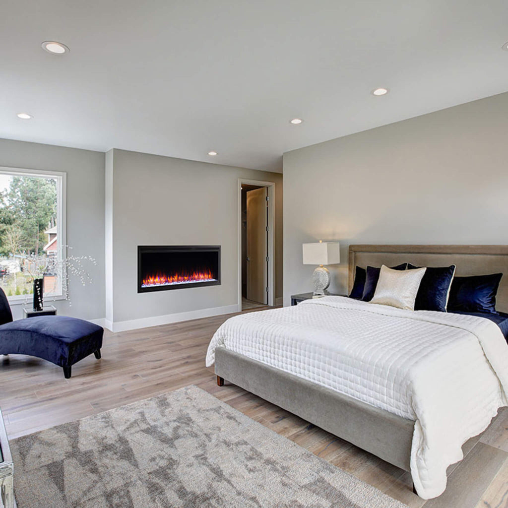 Simplifire Allusion Platinum Recessed Linear Electric Fireplace [SF-ALLP50/60/72-BK] (SAK96415) SAKSBY - Bedroom View