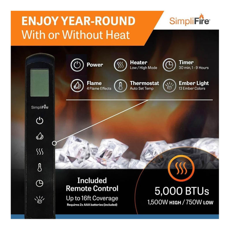 Simplifire Allusion Recessed Linear Electric Fireplace [SF-ALL48/50/60-BK] (SAK13256) SAKSBY - Remote Control Features View