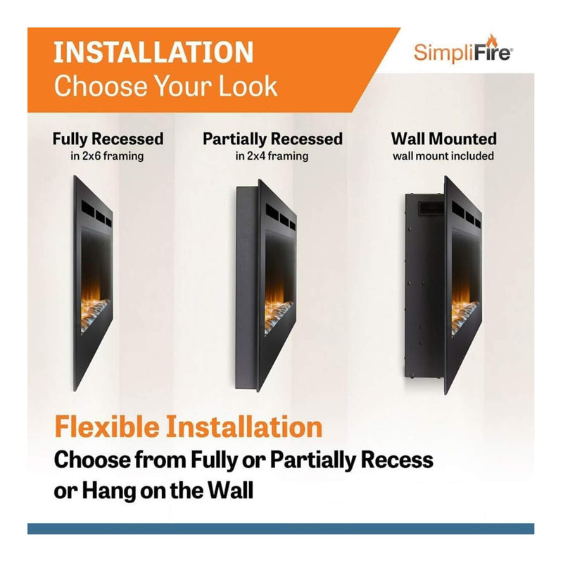 Simplifire Allusion Recessed Linear Electric Fireplace [SF-ALL48/50/60-BK] (SAK13256) SAKSBY - Installation Features View