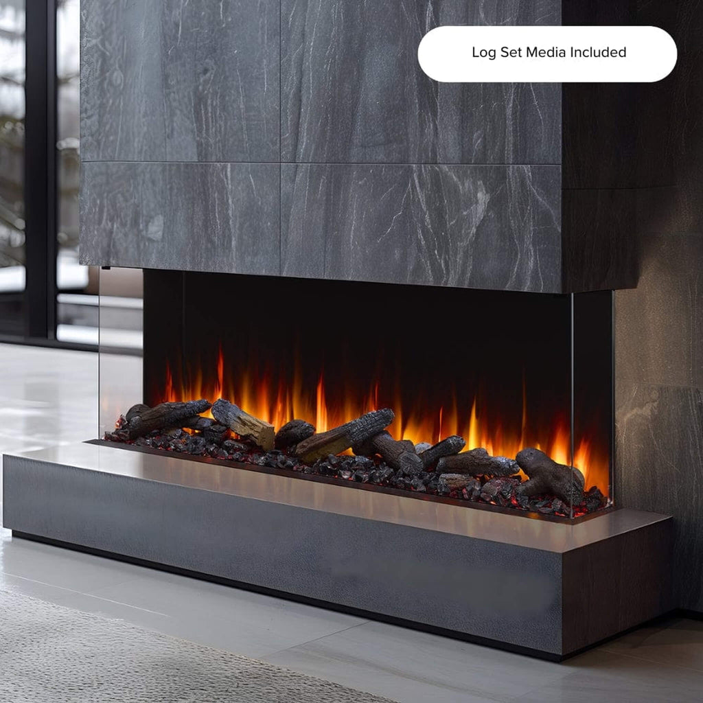 SimpliFire Triton Multi-View Smart Linear Electric Fireplace [SF-TR50/65/78] (SAK23691) - Saksby Wholesale - Lifestyle 65 Inch With Log Set Media
