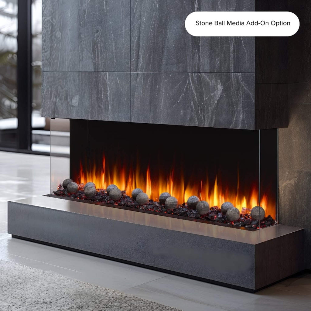 SimpliFire Triton Multi-View Smart Linear Electric Fireplace [SF-TR50/65/78] (SAK23691) - Saksby Wholesale - Lifestyle 65 Inch With Stone Ball Media