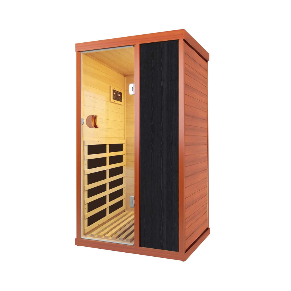 Single-Person Infrared Sauna Room With Bluetooth Music Player And Ambient Light (SAK62941) - Saksby Wholesale - Front Left View