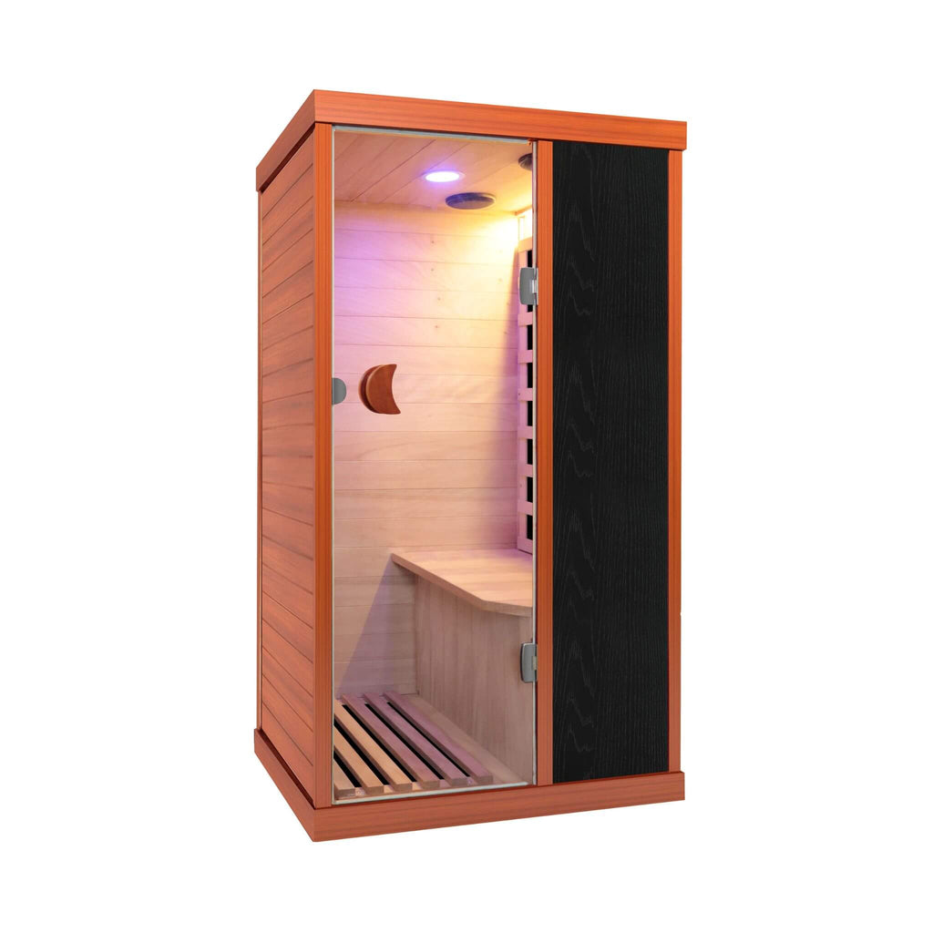 Single-Person Infrared Sauna Room With Bluetooth Music Player And Ambient Light (SAK62941) - Saksby Wholesale - Front Right View