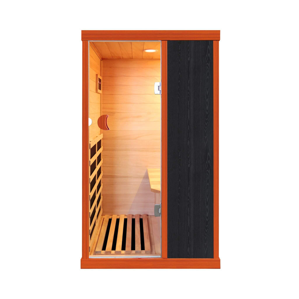 Single-Person Infrared Sauna Room With Bluetooth Music Player And Ambient Light (SAK62941) - Saksby Wholesale - Front View With LED Light