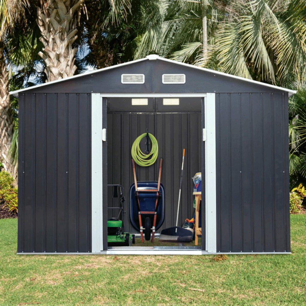 Small Outdoor Garden Backyard Storage Tool Shed W/ Sliding Door, 4'x7' (SAK59938) - Saksby Wholesale - Lifestyle View