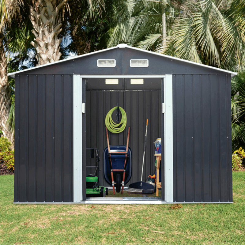 Small Outdoor Garden Backyard Storage Tool Shed W/ Sliding Door, 4'x7' (SAK59938) - Saksby Wholesale - Lifestyle View