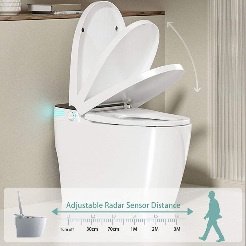 Smart Auto Dual Flush Tankless Toilet With Heated Bidet, Auto Open And Close (SAK37415) - Saksby Wholesale - Adjustable Radar Sensor Distance