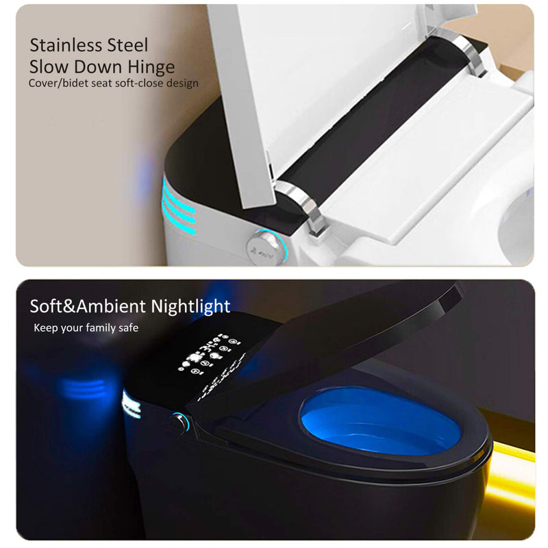 Smart Auto Dual Flush Tankless Toilet With Heated Bidet, Auto Open And Close (SAK37415) - Saksby Wholesale - Hinge And Light Features