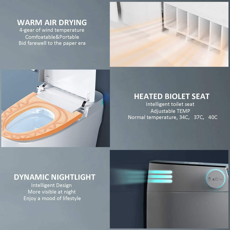 Smart Auto Dual Flush Tankless Toilet With Heated Bidet, Auto Open And Close (SAK37415) - Saksby Wholesale - Product Features
