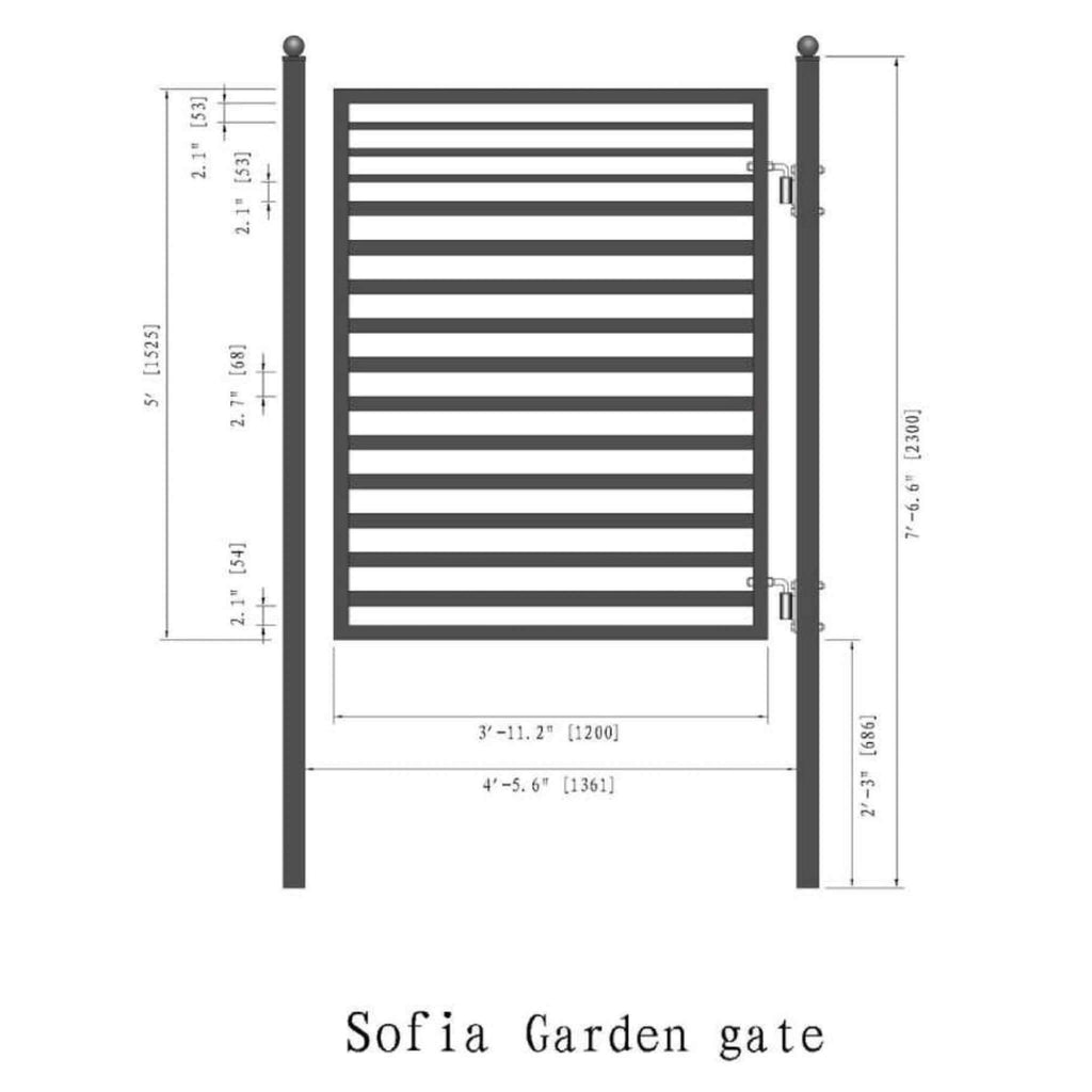 Sofia Style Powder Coated Galvanized Steel Pedestrian Gate, 5FT [PGSOF-AP] (SAK76483) - Saksby Wholesale - Dimensions View