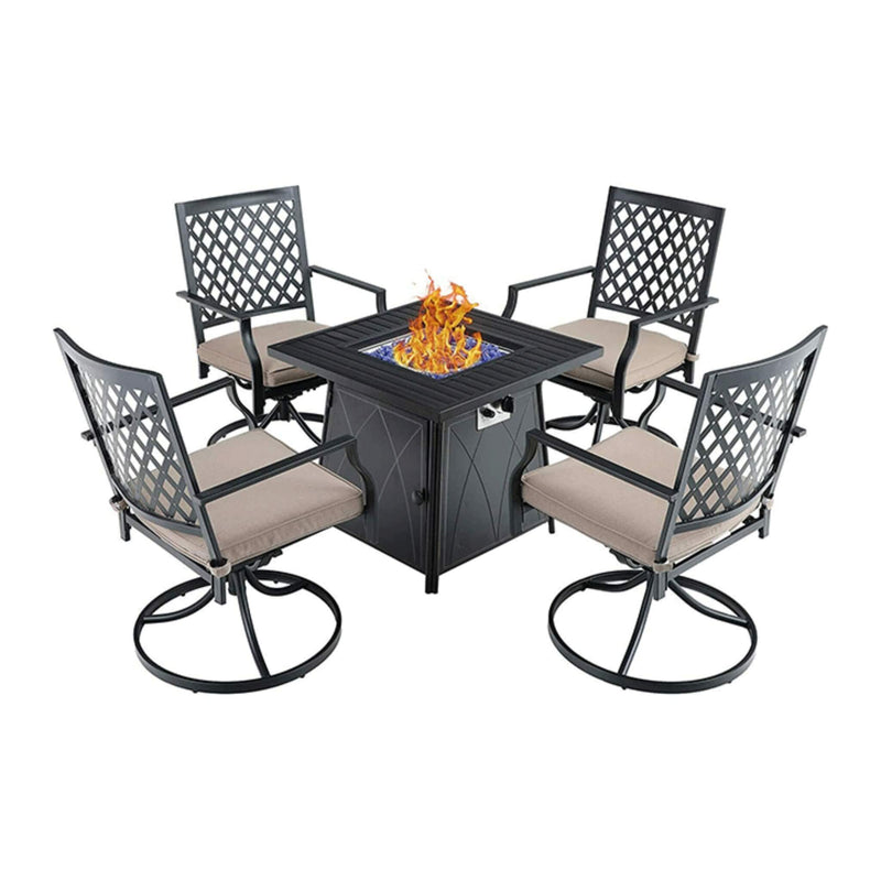 Sophia & William Outdoor Gas Fire Pit Table Set W/ Cushioned Swivel Dining Chairs, 5PCS (SAK63872) - Saksby Wholesale - Full View