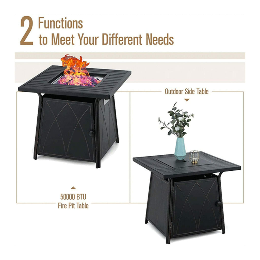 Sophia & William Outdoor Gas Fire Pit Table Set W/ Cushioned Swivel Dining Chairs, 5PCS (SAK63872) - Saksby Wholesale - Features View

