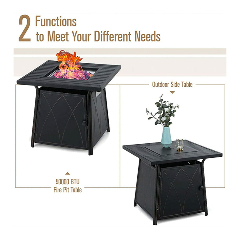 Sophia & William Outdoor Gas Fire Pit Table Set W/ Cushioned Swivel Dining Chairs, 5PCS (SAK63872) - Saksby Wholesale - Features View
