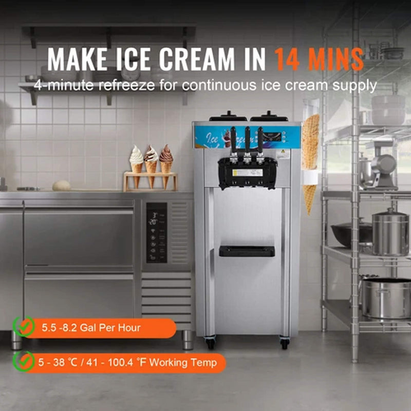 Stainless Steel Commercial 3 Flavor Soft Serve Ice Cream Machine Maker 21 31 L H SAK65291 Saksby - Output