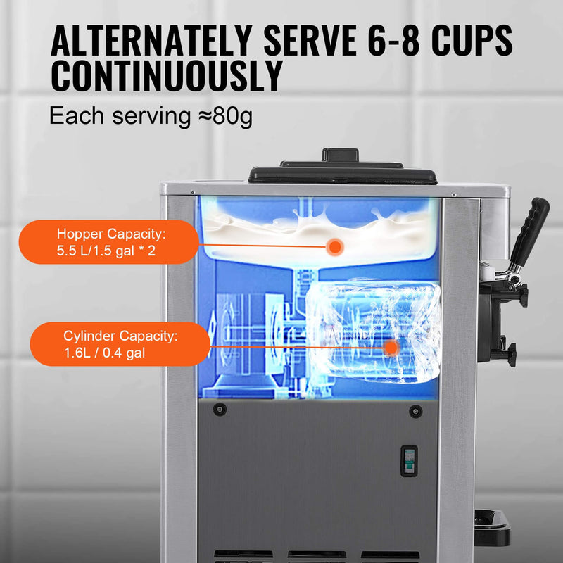 Stainless Steel Commercial 3 Flavor Soft Serve Ice Cream Machine Maker 21 31 L H SAK65291 Saksby - Serving Capacity