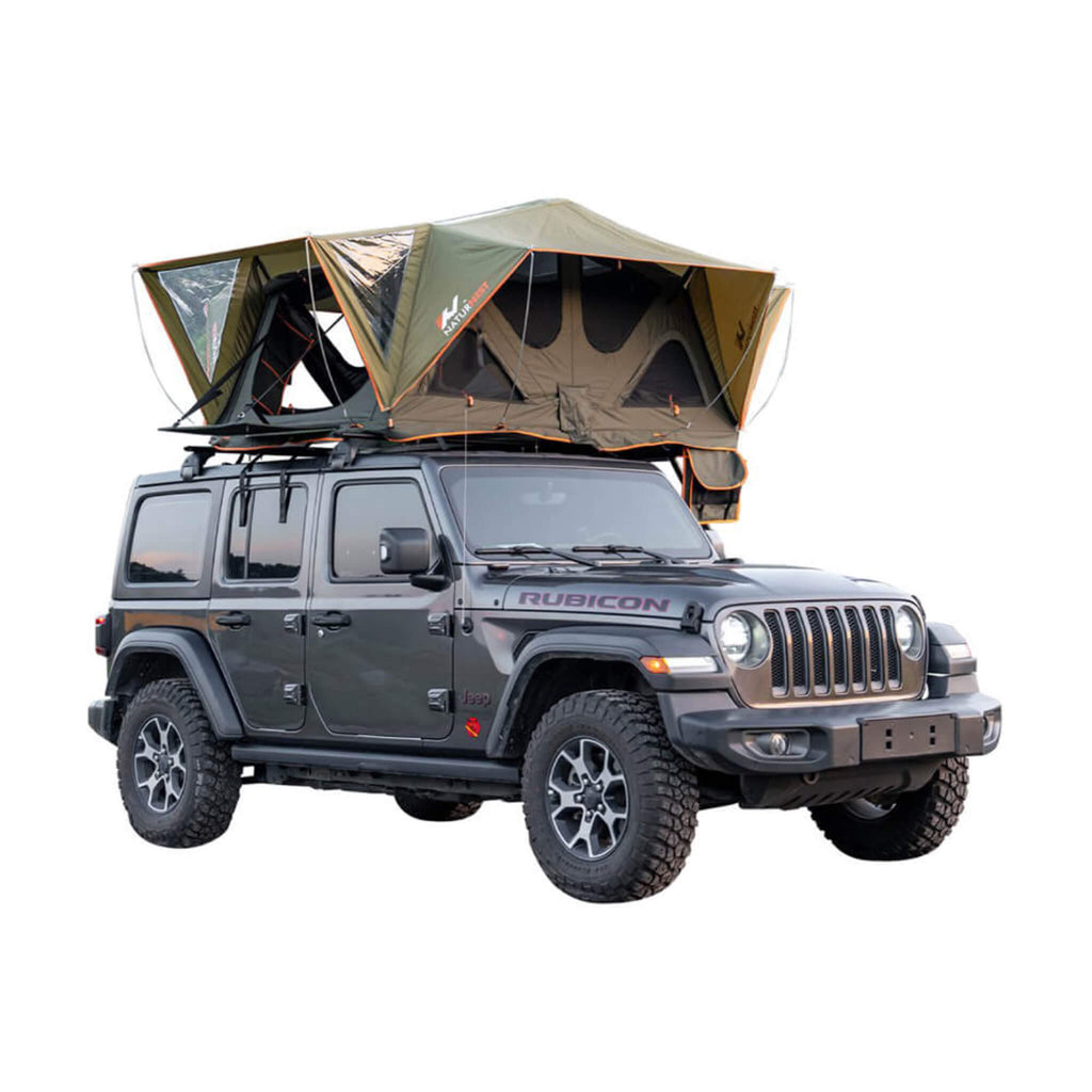 Naturnest Andromeda Green Soft-Shell Rooftop Tent With Large Panoramic Skylight & YKK Doors (SAK50612) - Saksby Wholesale - Front Left View