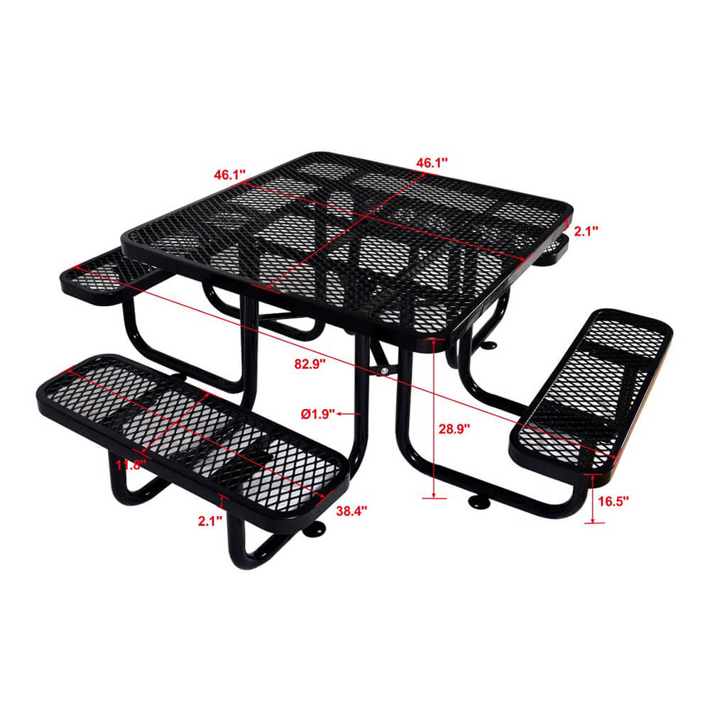 Stylish Square Black Steel Picnic Table 46" With Thermoplastic Coating And Umbrella Pole (SAK90547)-SAKSBY