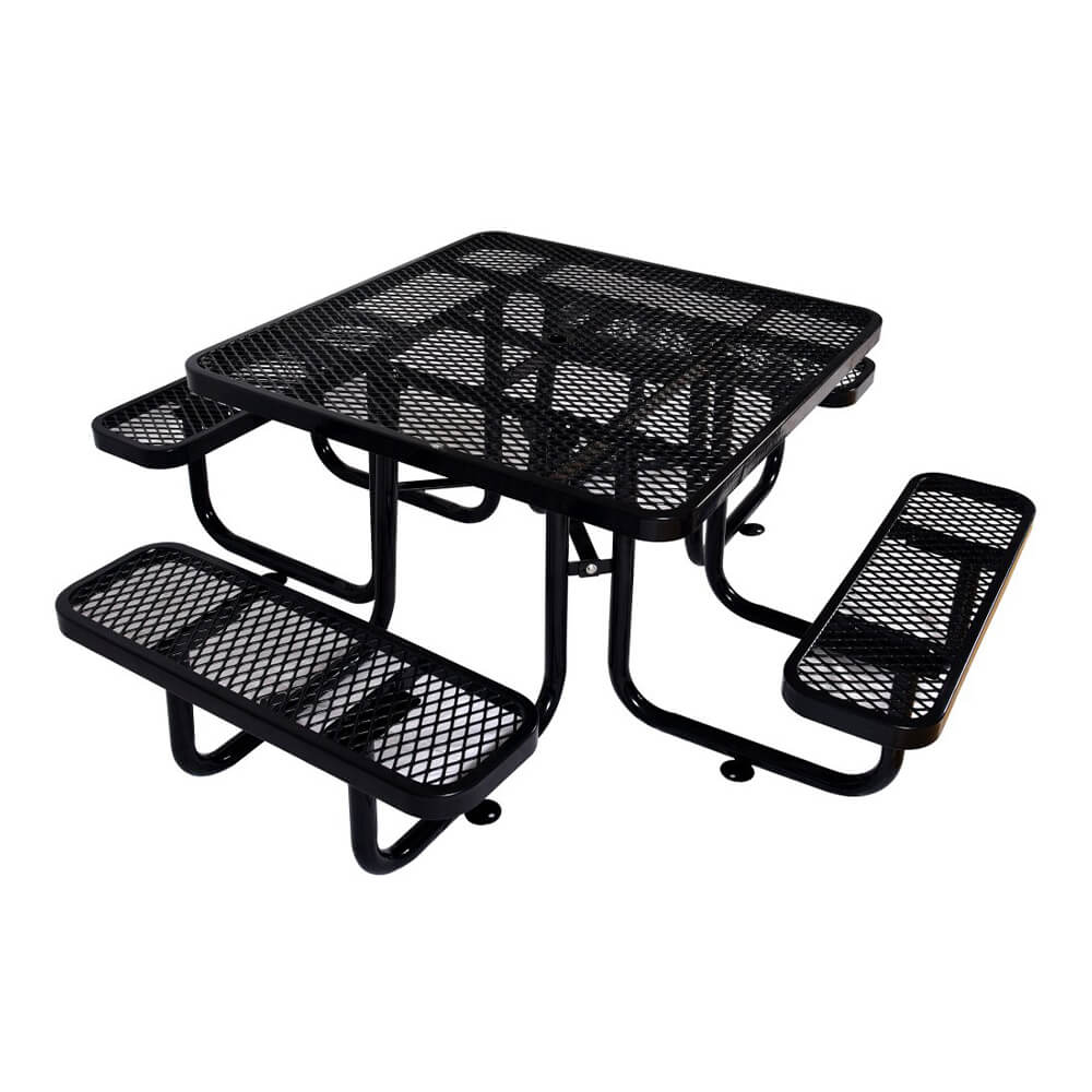 Stylish Square Black Steel Picnic Table 46" With Thermoplastic Coating And Umbrella Pole (SAK90547)-SAKSBY