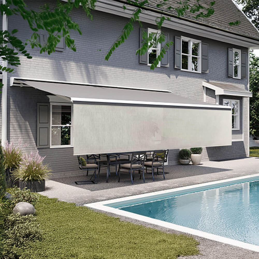 Sunsetter Pro Woven Acrylic Premium Motorized Electric Awning With Drop Screen & 10'2" Projection (SAK62576)