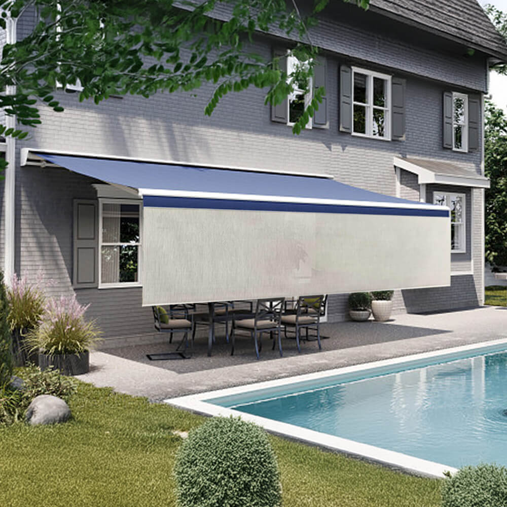 Sunsetter Pro XL Woven Acrylic Premium Motorized Electric Awning With Drop Screen & 13'1" Projection (SAK25378)