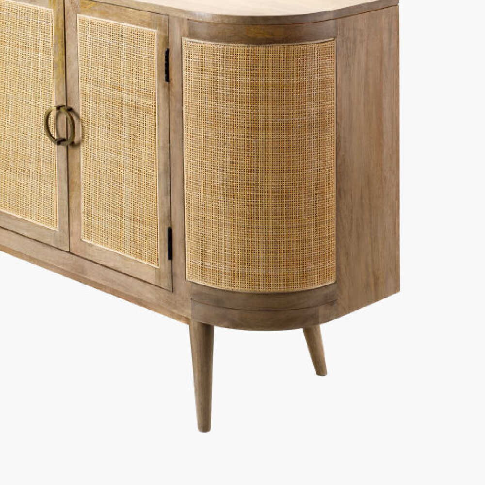 Surya Avadi Lacquered Mango Wood Sideboard With Rattan Doors, 69" (SAK34691)
