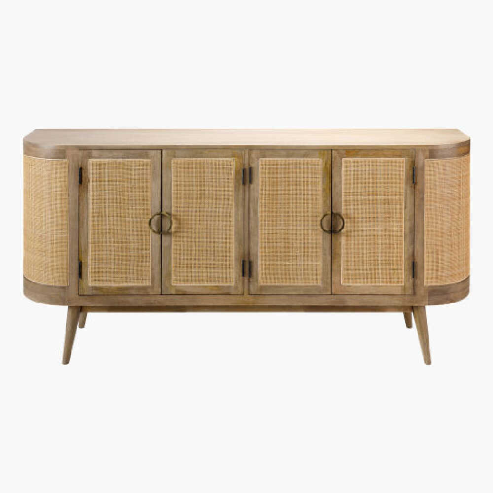 Surya Avadi Lacquered Mango Wood Sideboard With Rattan Doors, 69" (SAK34691)