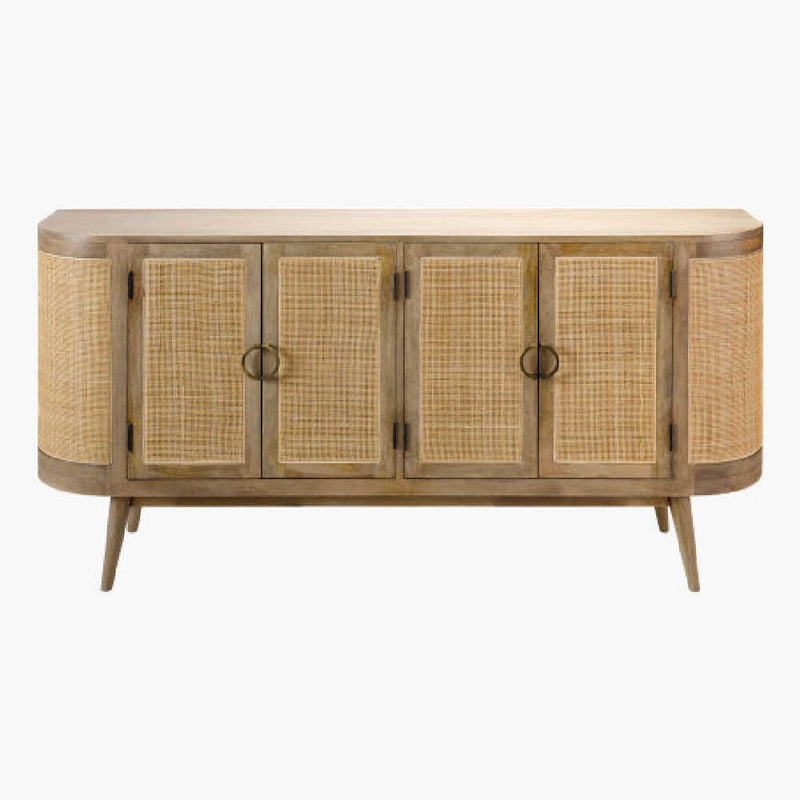 SURYA AVADI Lacquered Mango Wood Sideboard With Rattan Doors, 69" (SAK34691)