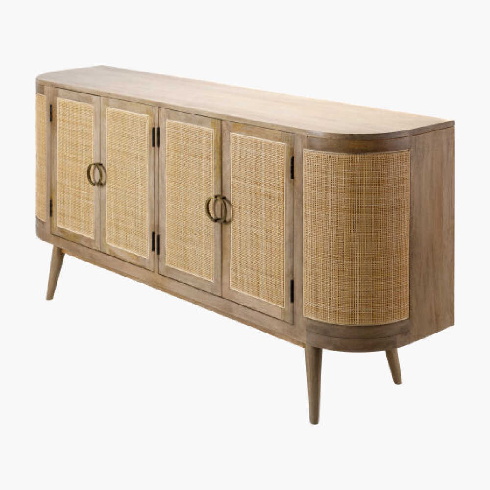 Surya Avadi Lacquered Mango Wood Sideboard With Rattan Doors, 69" (SAK34691)